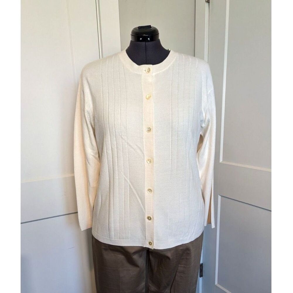 Fitting Image Womens Vintage Cardigan Sweater XL Size 14 / 16 Ivory Cream Knit